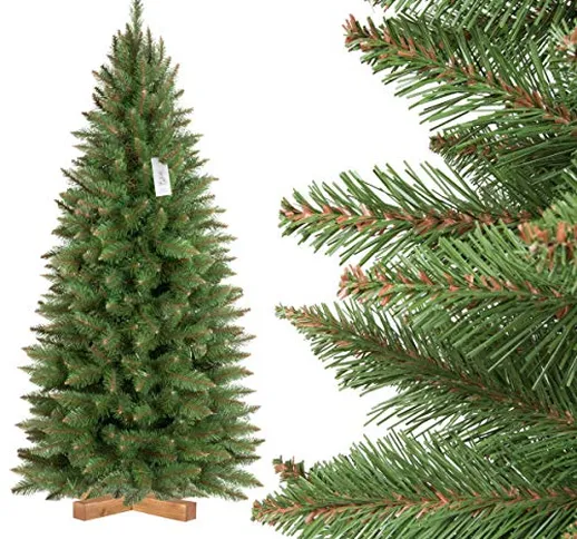 FairyTrees albero di Natale artificiale Abete Rosso / Peccio NATURALE SLIM, tronco verde,...