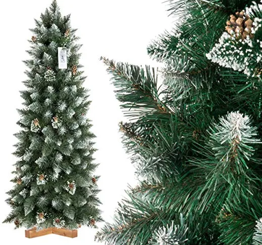 FairyTrees Albero di Natale Artificiale Slim, Pino con Punte innevate Effetto Naturale, PV...
