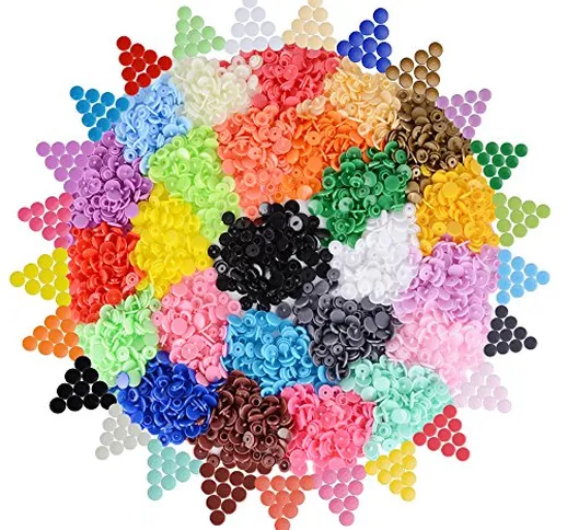 (500 pz 25 Colori) Bottoni Plastica Automatici Colorati Decorativi Chiusura a Pressione pe...