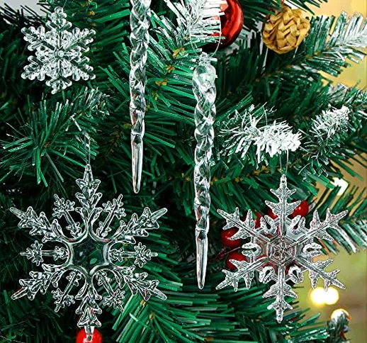 Decorazioni per Alberi di Natale, 25 Fiocchi di Neve e 16 Ghiaccioli Ornamenti di Albero d...