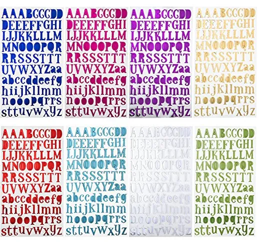 Vitasemcepli Set di 8 Adesivi Lettere Alfabeto Colorate Autoadesivi Stickers Glitter Adatt...