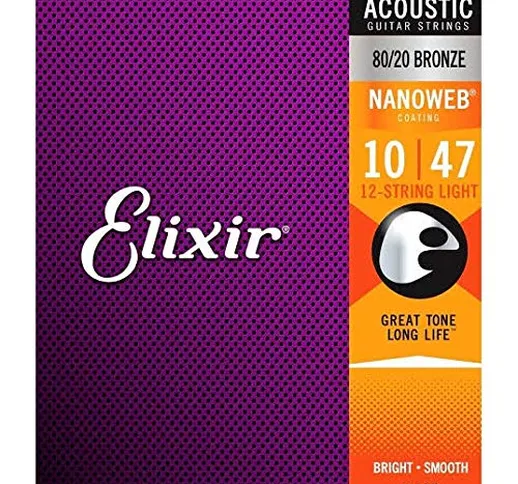 Elixir 11152 Muta Composta da 12 Corde per Chitarra Acustica, Light, Rivestimento Nanoweb