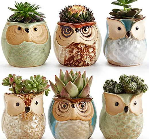 Sun-E Vaso per gufo Vasi per piante di cactus succulente in ceramica Fioriere per fiori Co...