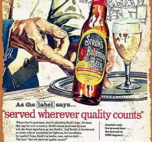 KE OU 1957 Stroh's Bohemian Beer Tin Sign Metal Plaque Vintage Iron Painting Art Work Warn...