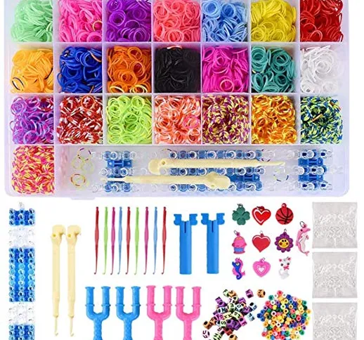 Gudotra Kit Elastici per Braccialetti di 22 Colori + 50 Perline Tessitore per Creazione Br...