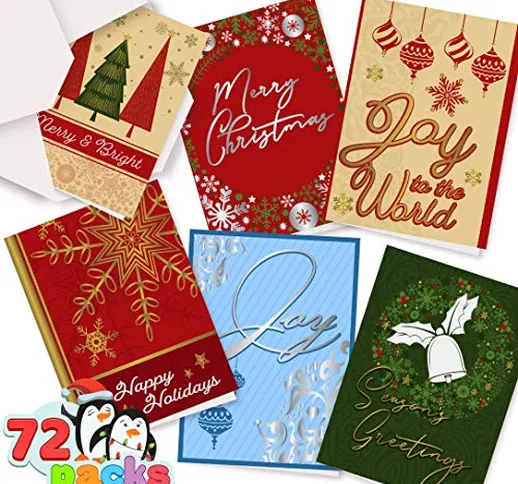 Eleganti biglietti di auguri di Natale con icone assortite 4 disegni, 24 biglietti, biglie...