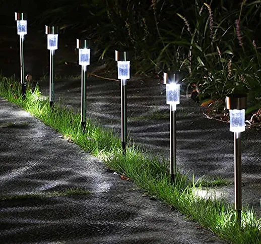 Bakaji Set 10 Lampade da Giardino LED Ricarica Solare Impermeabili Altezza 30 cm Paletti i...