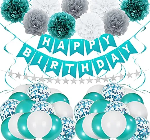 Unisun - Decorazioni per compleanno, motivo Tiffany, colore: blu foglia di tè con scritta...