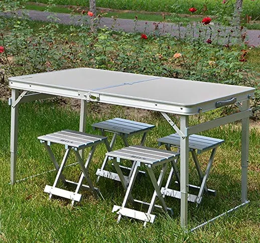 Dszgo Tavolo pieghevole e sedia Set Tavolo da picnic in alluminio portatile da esterno, au...