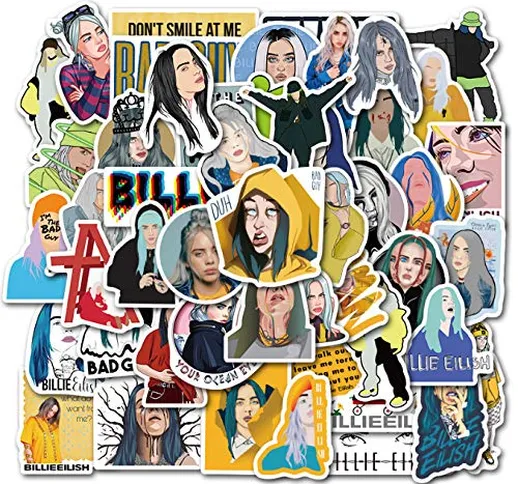 ZHENGJIB 50 Pezzi Confezione Impermeabile Billie Eilish Cool Cartoon Girl Decor Fridge Sti...