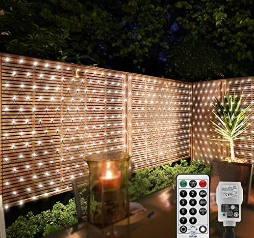 Rete luminosa per esterni, 3 x 2 m, 200 LED, rete interna, impermeabile, collegabile con t...