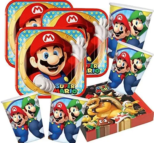 ILS I LOVE SHOPPING Kit Festa Super Mario 8 Persone Coordinato Tavola Addobbi Party Set Co...