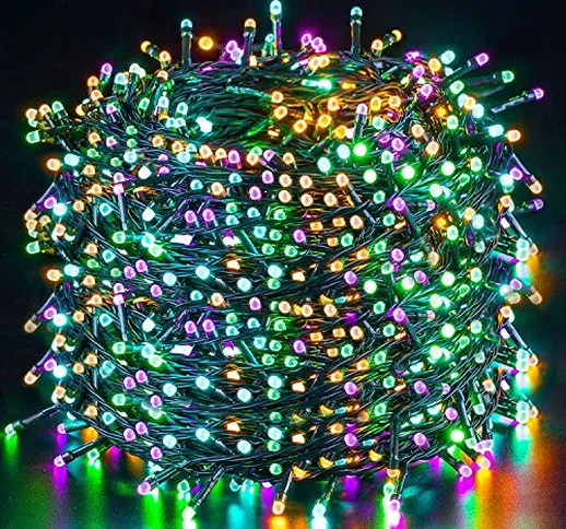 Quntis Luci Natale Esterno 100m 1000 LED, IP44 Impermeabile Catena Luminosa Colorata, Nata...