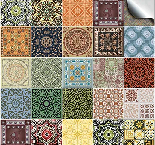 Tile Style Decals 24 Pz Multicolore Adesivi per Piastrelle Formato 10x10cm Cucina Adesivi...