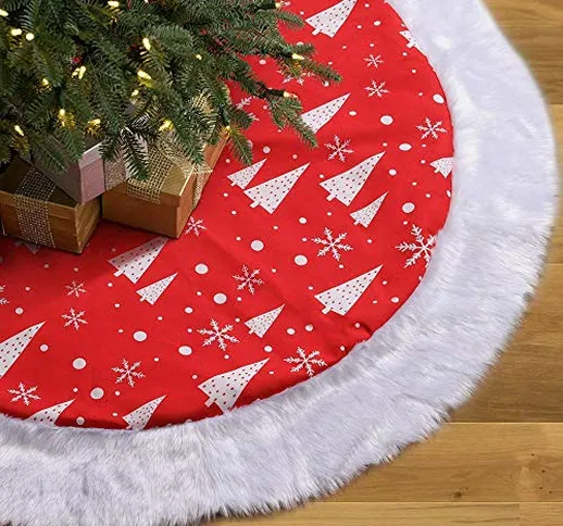 Deggodech Rosso Burlap Gonna Albero di Natale con Finta Pelliccia Edge Bianca 122cm Fiocco...