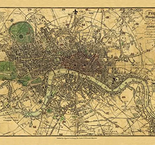 Old vintage Map of London. Mappa antica di Pigot & Co, un piano in miniatura di Londra & V...