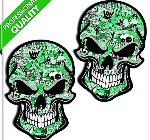 SkinoEu® 2 x Adesivi Vinile Stickers Punisher Cranio DC Stickers Bomb Verde per Auto Moto...