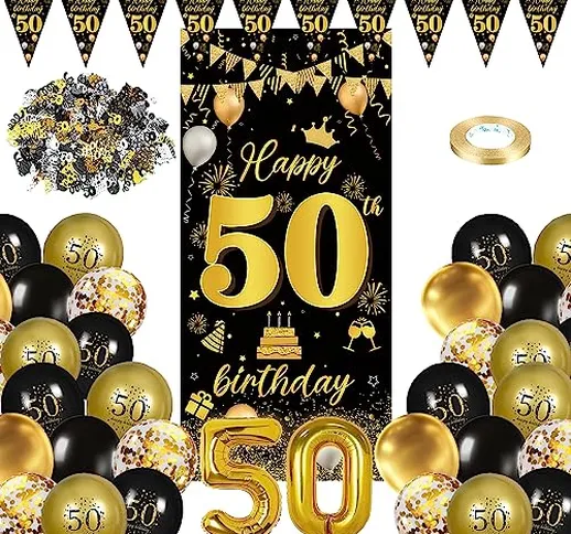 YISKY Nero Oro Palloncini Compleanno 50 anni, Decorazioni Festa 50 Compleanno, Kit Pallonc...