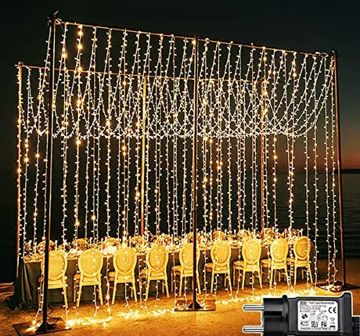 Joycome Tenda Luminosa 600 LED Luci Natale Esterno Cascata, 6x3m Tenda Luci Impermeabilità...