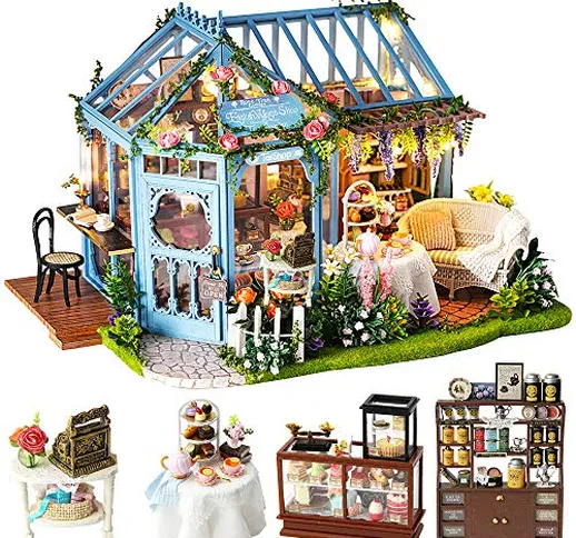 CUTEBEE Miniatura casa delle Bambole con mobili, Fai da Te Kit di Dollhouse di Legno, in S...