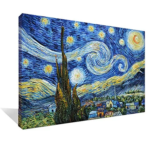 Asdam Art-(100% mano dipinta 3d)quadri blu notte stellata di vincent van gogh dipinti ad o...
