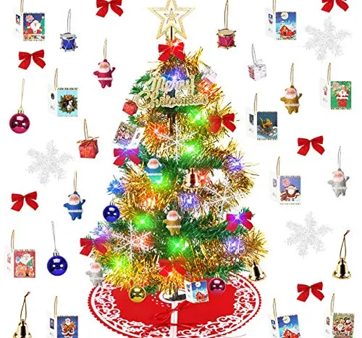 Yodeace Albero di Natale Piccolo 23.62 Pollici, Albero Natale Piccolo con 30 Pezzi di Mini...