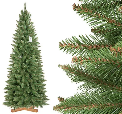 FairyTrees Albero di Natale Artificiale Abete Rosso/Peccio Naturale Slim, Tronco Verde, PV...