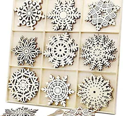 27 pcs Fiocchi di Neve Legno,Decorazioni Albero di Natale in Legno,Albero di Natale Orname...