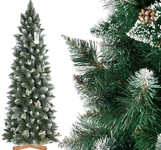 FairyTrees Artificiale Albero di Natale Slim, Pino innevato Bianco Naturale, Materiale PVC...