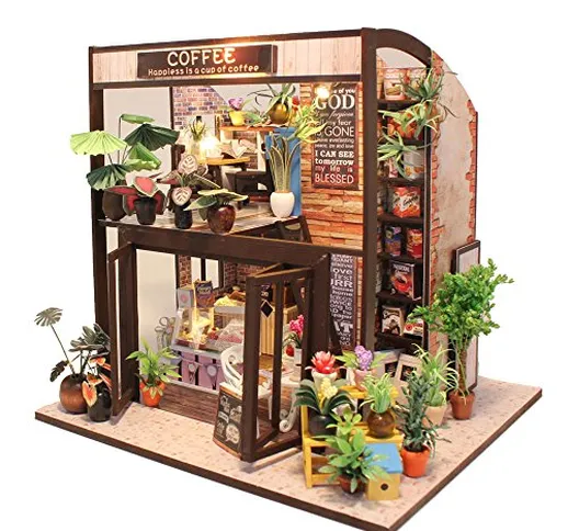 CUTEBEE Miniatura casa delle Bambole con mobili, Fai da Te Kit di Dollhouse di Legno, in S...