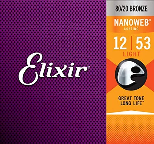 Corde per chitarra acustica bronzo 80/20 Elixir Strings con rivestimento NANOWEB, Light (....