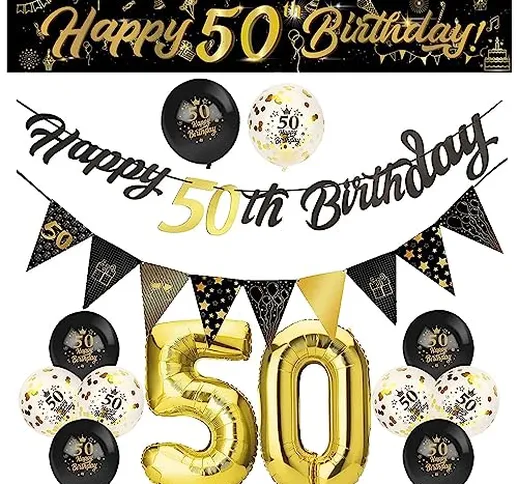 Huacici Decorazione per 50 Compleanno, Kit Palloncini Compleanno 50 Anni, Palloncino Foil...