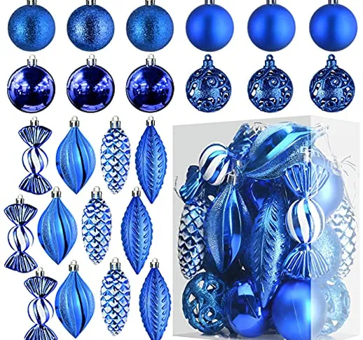 Prextex Palline di Natale Blu per Decorazioni Natalizie - 24 Pezzi Addobbi Natalizi Infran...