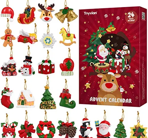 Toyvian Calendario dell'Avvento 2019 con conto alla rovescia, 24 pezzi, ornamenti da appen...