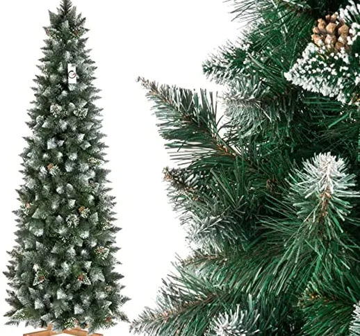 GOVITA Albero di Natale Artificiale Slim, Pino innevato Bianco Naturale, Materiale PVC, Ve...