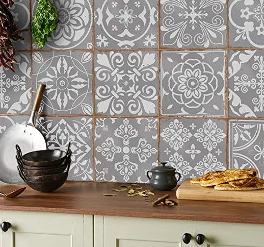 Tile Style Decals 24 Pz Grigio Adesivi per Piastrelle Formato 10 x 10cm Cucina Adesivi per...