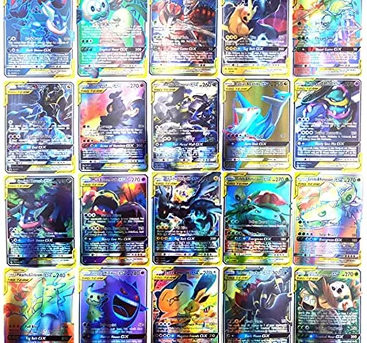 Pokemon Carte, AUMIDY 100pz Poke Cards TCG Style, 95GX+5Mega Carte Pokemon Box, Pokemon Fl...