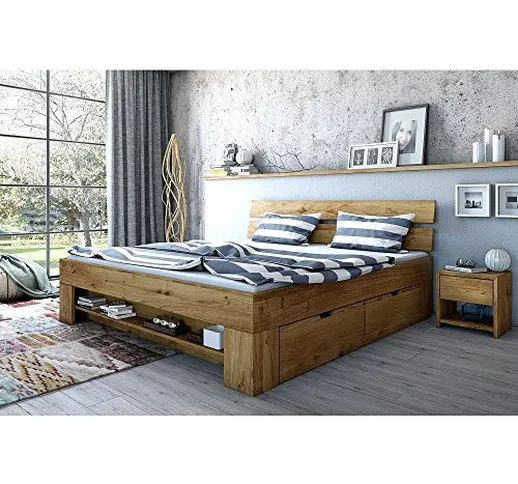 Letto per futon Sara, 180 x 200 cm, con 4 cassetti, in legno di rovere massello oliato