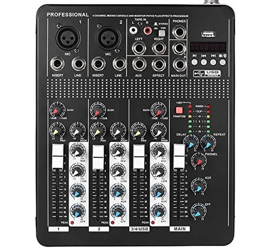 ammoon Mixer Console di mixaggio Bluetooth Audio linea microfonica a 4 canali con interfac...