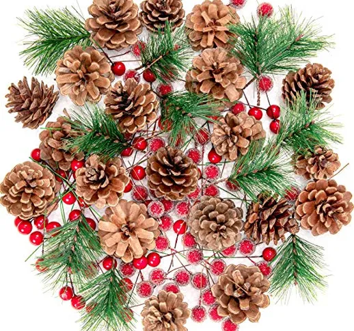 Set di 130 ghirlande di Natale con bacche di pino artificiali di bacche di agrifoglio ross...