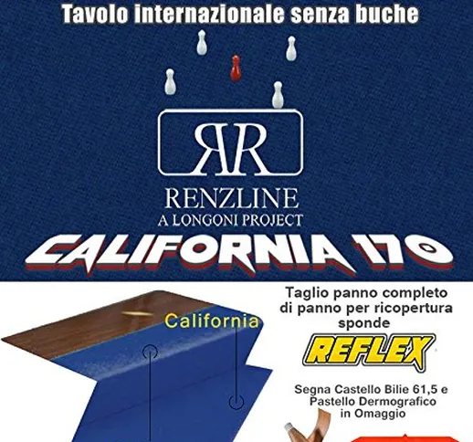 Panno biliardo 5 birilli tavolo internazionale, senza buche, Renzline by Longoni Californi...