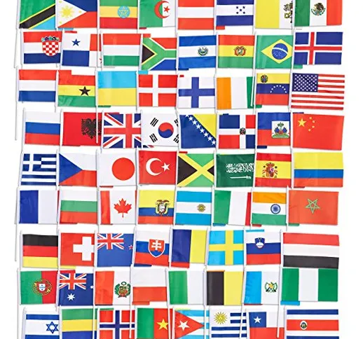 Juvale Bandierine di 72 diversi paesi del mondo, per decorazione feste, colori assortiti,...