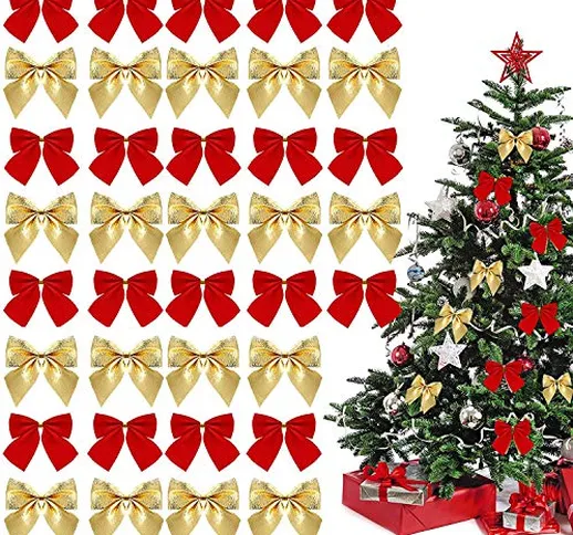 72 pezzi di fiocchi di Natale, decorazioni con fiocco, nastri per decorazioni per alberi d...