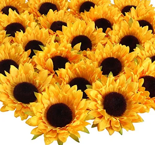 HUAESIN 24PZ Fiori Artificiali Girasoli Finti per Decorazioni Teste Girasoli Finti Fiori A...