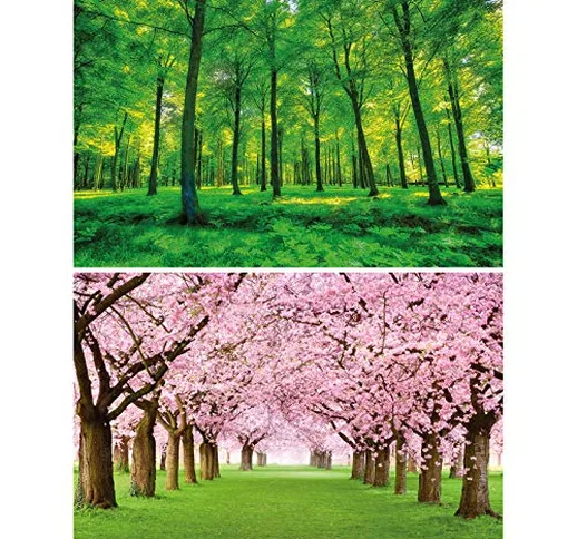 GREAT ART Set di 2 Poster XXL – Alberi della Foresta – Foresta Verde e viale con Fiori di...