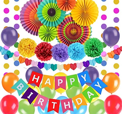 SUNBEAUTY Decorazione Festa di Compleanno 44 Pezzi, Striscione Multicolori Happy Birthday...