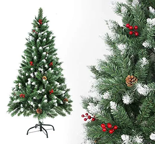 SunJas - Albero di Natale Artificiale con pigne, 120/150/180/210 cm, Punte Appuntite e Abe...
