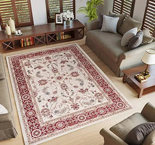 TAPISO Colorado Tappeto Salotto Moderno Soggiorno Rosso Bianco Motivo Floreale Orientale T...