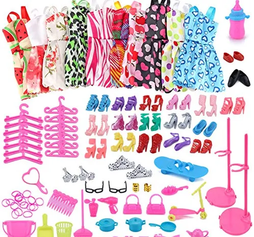 WENTS Accessori per Barbie 114 PCS Accessories Bambole Abbigliamento Accessori per Barbie...