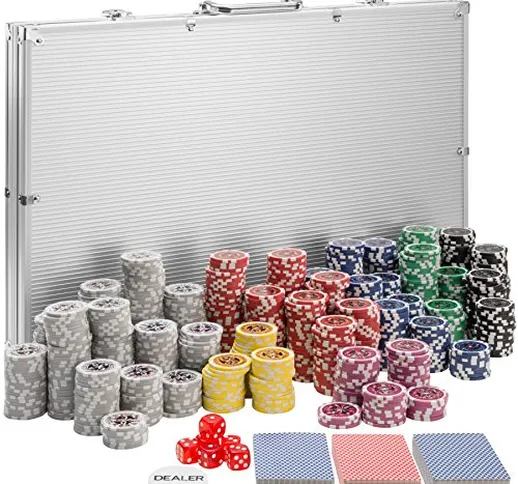 TecTake 402561 Set da Poker con Fiches Laser Chips e Valigetta da Alluminio, 1.000 Pezzi,...